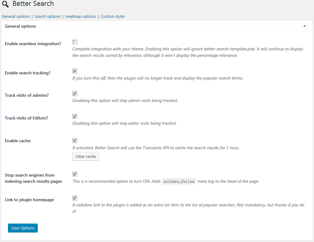 Better Search Wordpress Plugin Options - 1