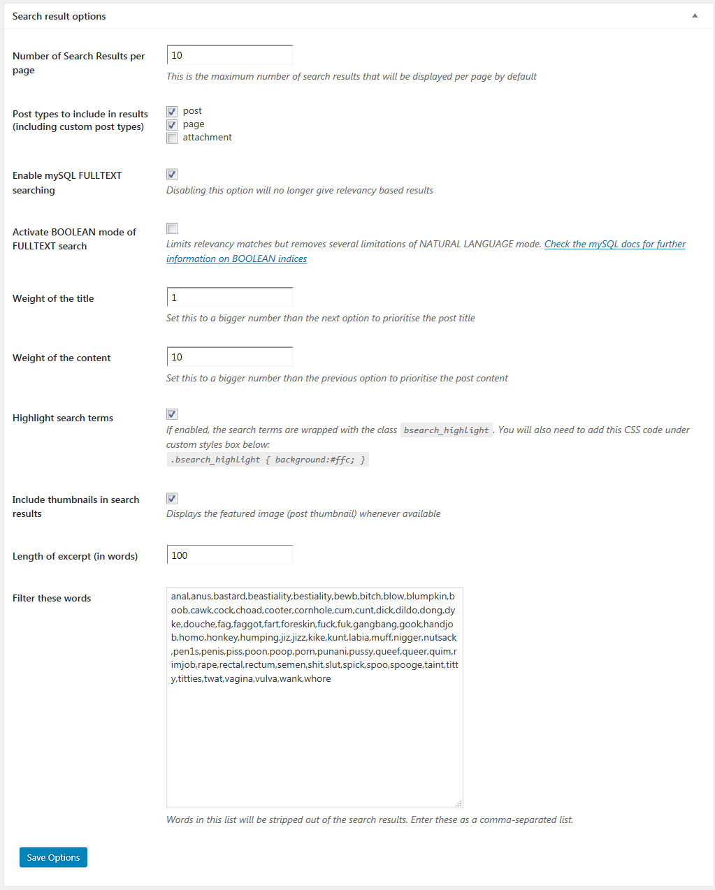 Better Search Wordpress Plugin Options - 2
